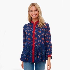 RO’S GARDEN Tatiana Blue Chanderi Blouse Size Medium Cottagecore Prairie Dainty